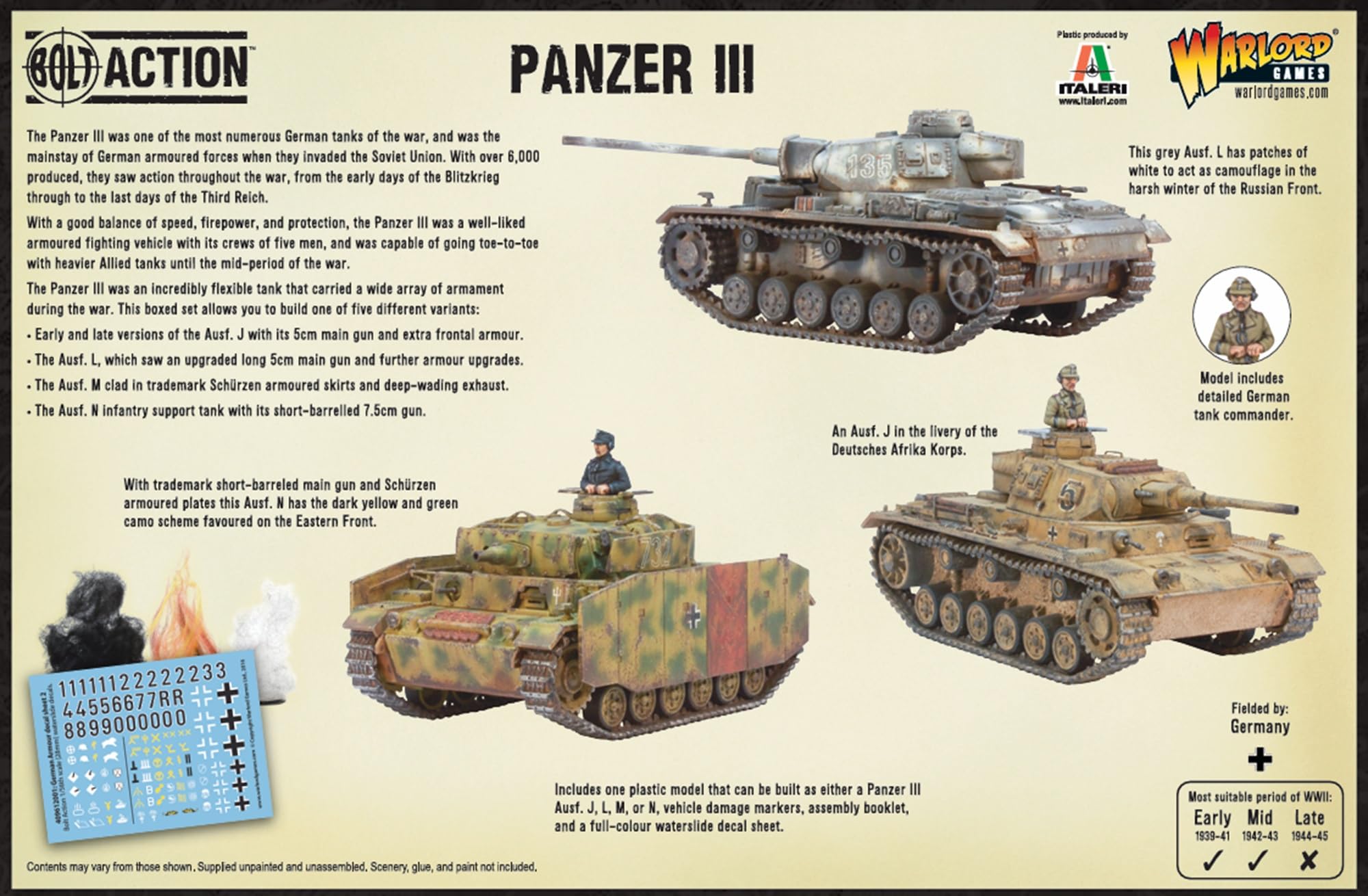 Warlord Bolt Action Panzer III Tank 1:56 WWII Military Wargaming
